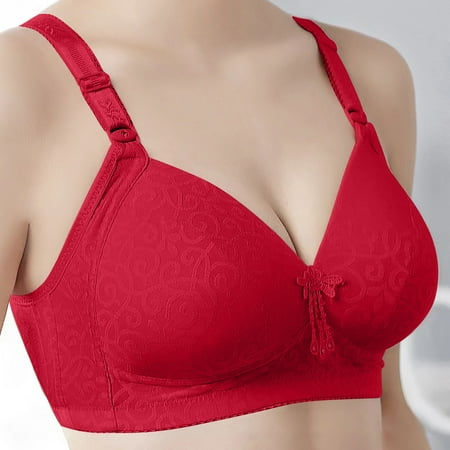 TrendVibe365 Women Bras Floral No Wire Push up Bralette Padded Triangle Adjustable Strap Corset Top Full Coverage Crop Cami Top Cute Lingerie Red 42