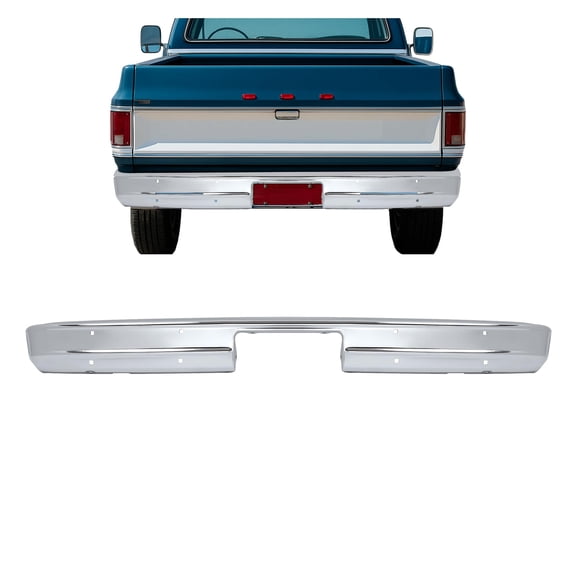 KOJEM Rear Bumper Face Bar Compatible with 1973-1980 Chevy Chevrolet GMC K5 K10 K20 C10 C20 C30 K15/K1500 K25/K2500 C25/C2500 C35/C3500 Suburban Pickup Jimmy Blazer Fleetside Steel Chrome Silvery