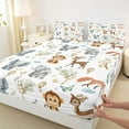 thumbnail image 3 of Castle Fairy Kids Children Cartoon Elephants Monkey Deer Fox Twin Sheet Sets 3pcs,Kawaii Jungle Animal Twin Fitted Sheet Microfiber,Cute Wildlife Breathable Flat Sheet,Microfiber Bedroom Decor, 3 of 7