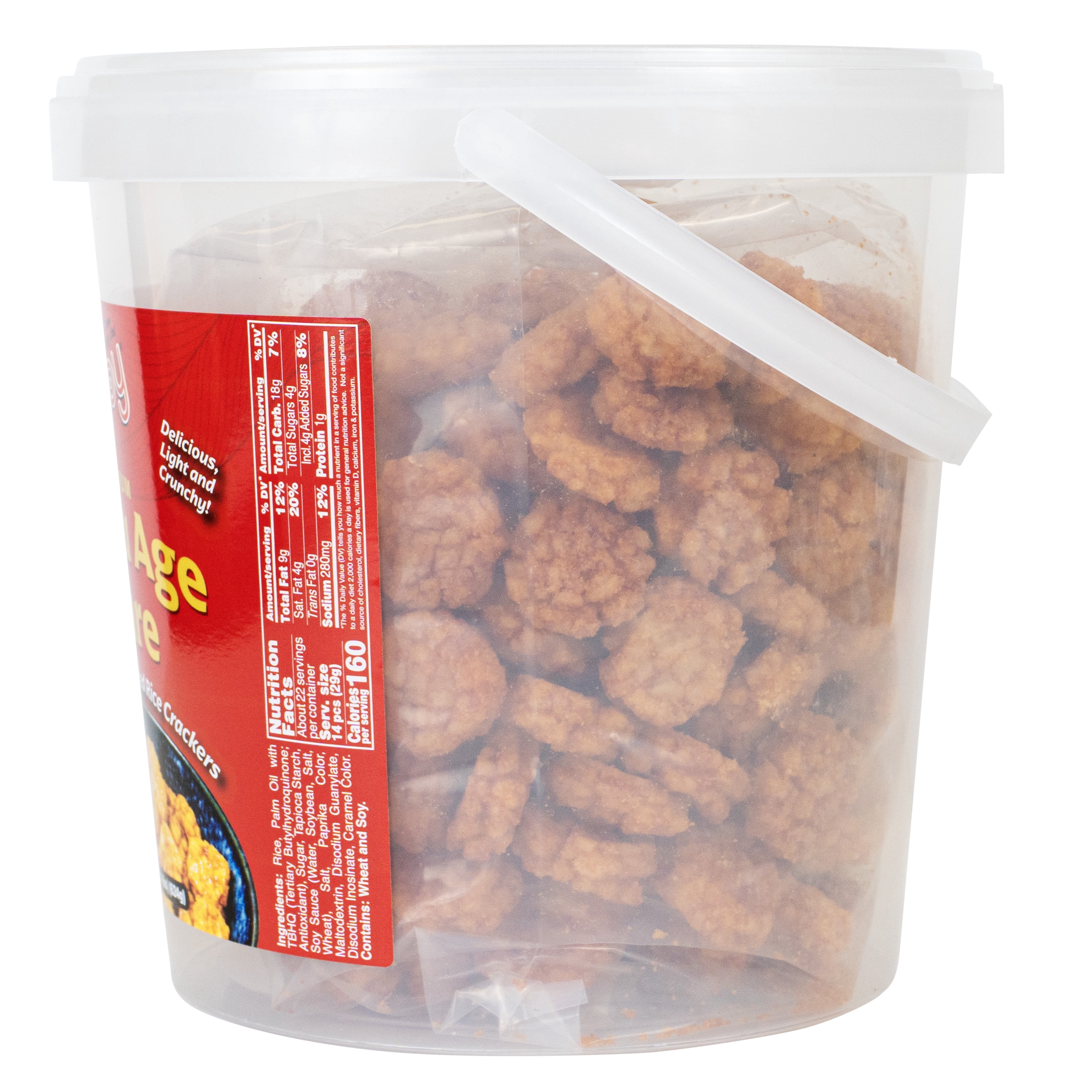 Enjoy Shoyu Age Arare Tub (22 oz), Rice Cracker, Resealable Bucket, Contains Wheat and Soy