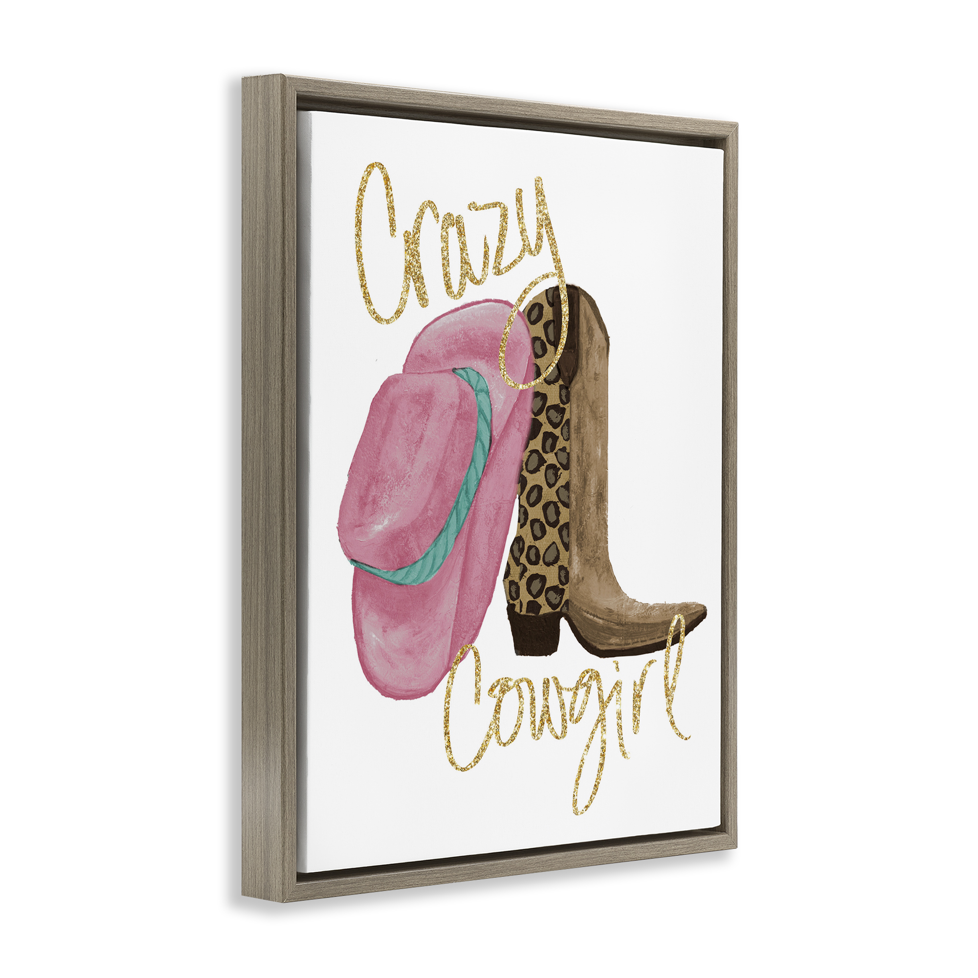 Stupell Industries Glam Crazy Cowgirl Typography Painting Brown Floater Framed Art Print Wall Art, 17 x 21