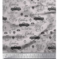 thumbnail image 1 of Soimoi Gray Rayon Fabric Cartruck & Farmhouse Text Print Fabric by the Yard 56 Inch Wide, 1 of 3