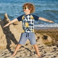 thumbnail image 3 of FORMRS Boys Rash Guard with Short Sleeves UPF 50+ Swim Shirts Sizes 3-12T, Beige Plaid Lemon, 3 of 6