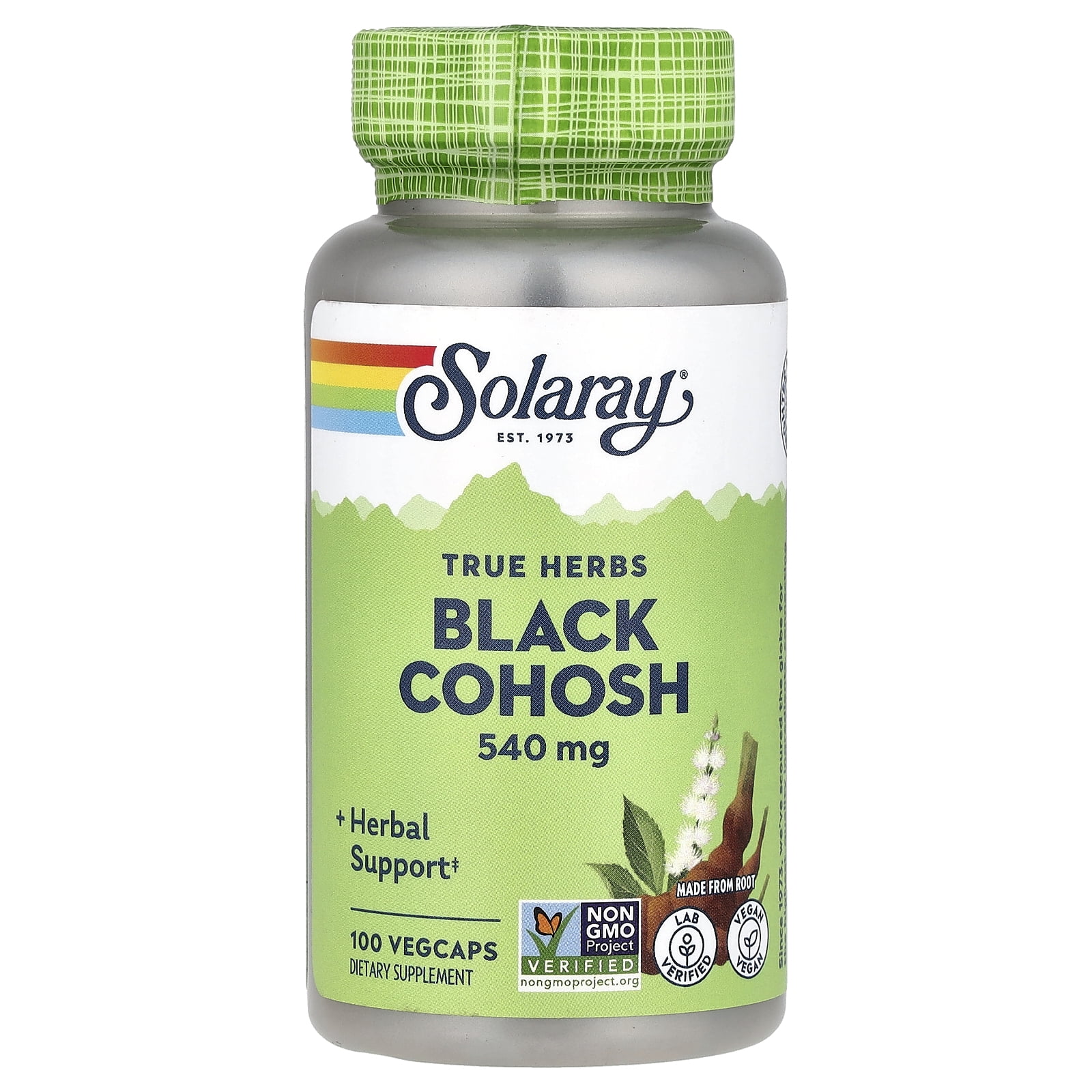Solaray Black Cohosh 540 mg | Womens Health & Menopause Support Supplement | Whole Root | Non-GMO, Vegan & Lab Verified | 100 VegCaps