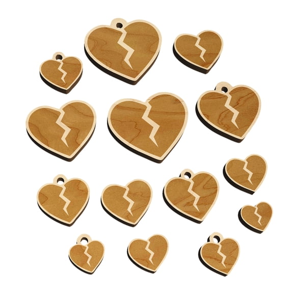 Broken Heart Love Wood Mini Charms Shapes DIY Craft Jewelry - With Hole - 16mm (22pcs)