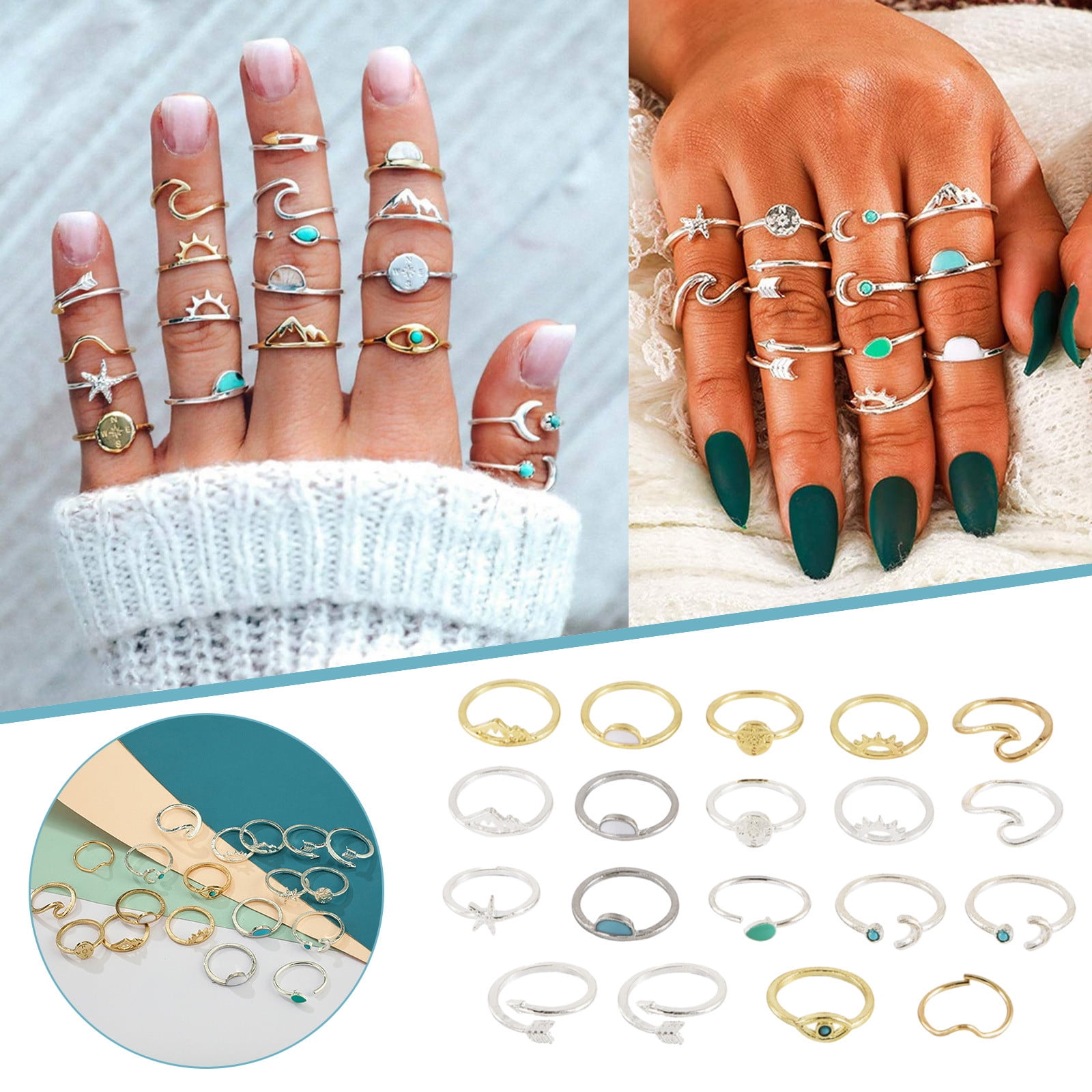 Amazon.com: Meissa 925 Sterling Silver Rose Gold Plated Stackable Rings  Moon and Star Ring Set Dainty Simple Minimalist Cute Rings for Her Size  Adjustable(5-8) : Handmade Products