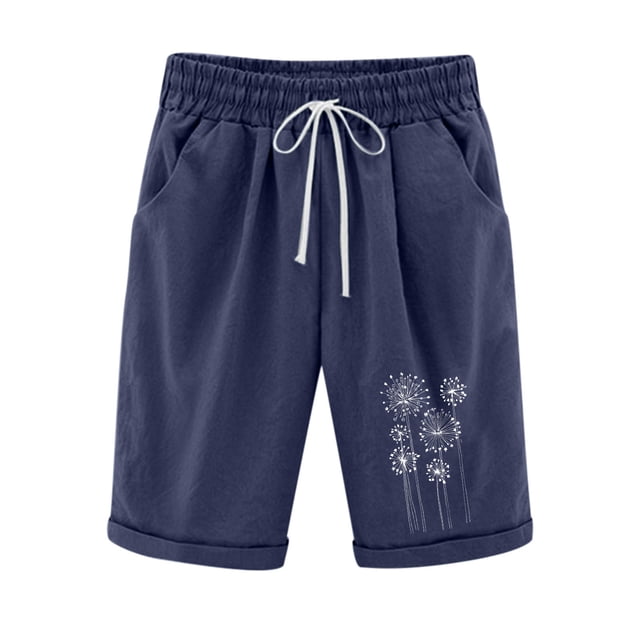 Pantalones Cortos Casuales Impresos de la Cintura Elástica con Bolsillos, Pantalones Casuales para Todo el Uso Diario de la Temporada