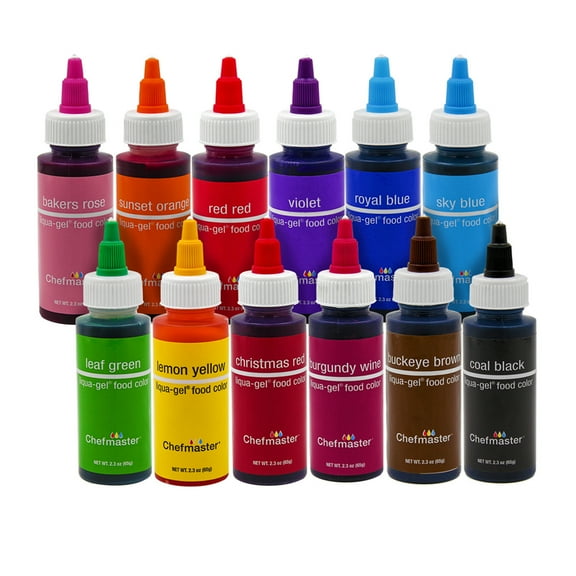 Chefmaster Liqua-Gel Variety Pack, Twelve 2.3 Ounce Bottles