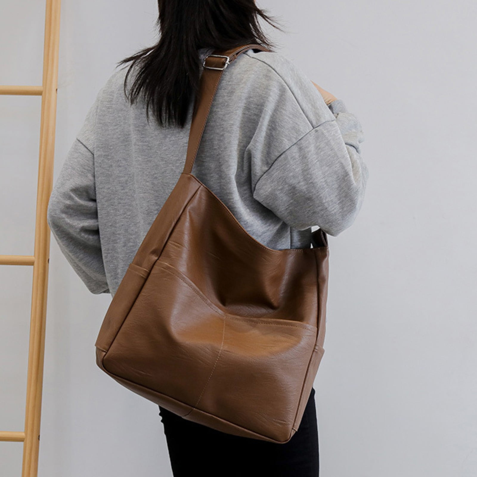 Slouchy Leather Hobo Crossbody Shoulder Tote Bag for Women Casual Purse Messenger Bags Travel Work