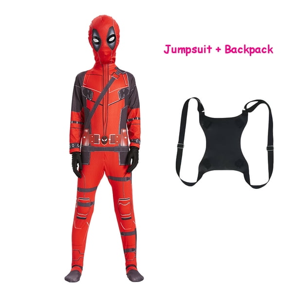 Traje de cosplay de superhéroe de Deadpool para niños, traje de fantasía de Peter Parker, máscara y accesorios de espada.