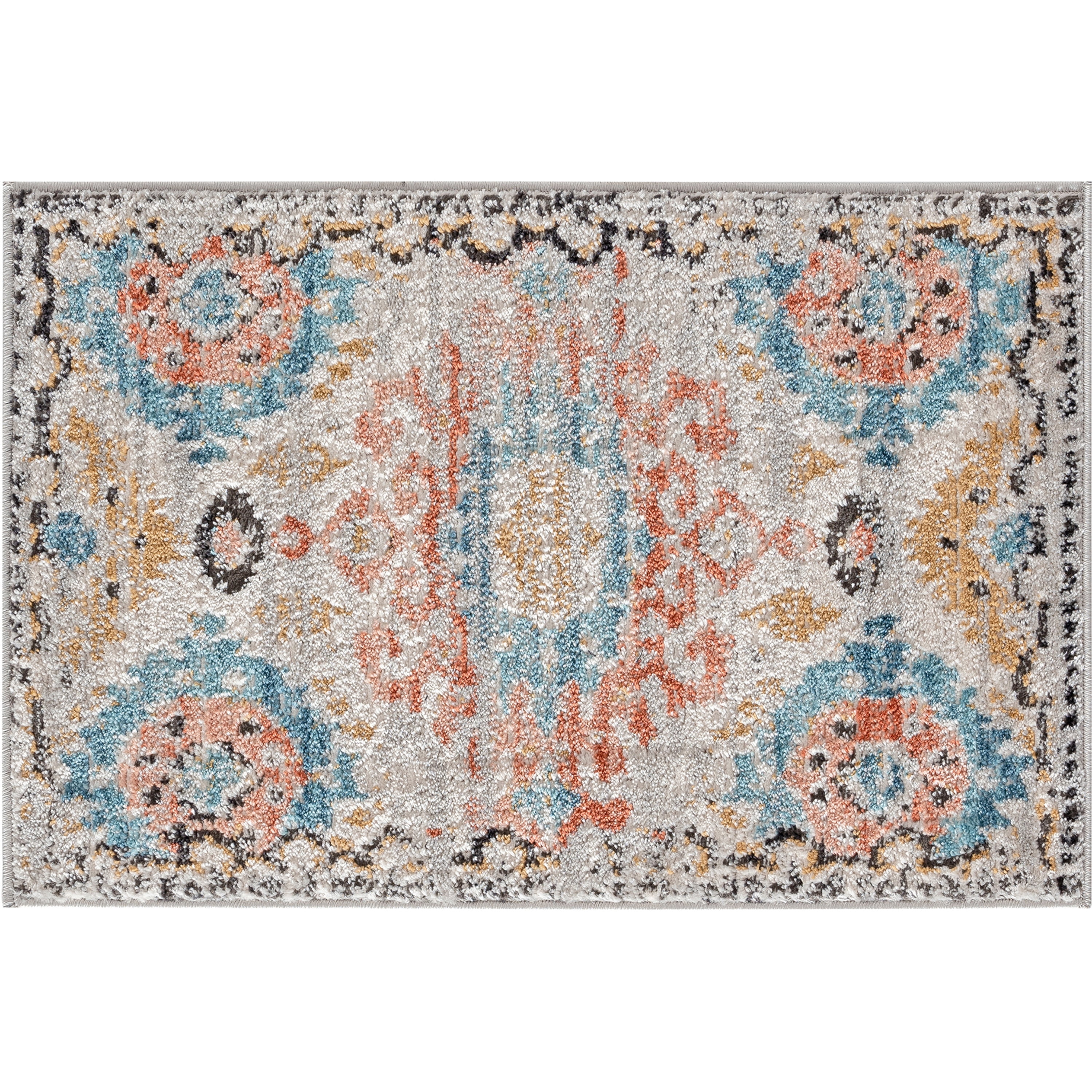 Anabel Traditional 2' x 3' Aqua and Peach Polypropylene & Polyester Indoor Area Rug