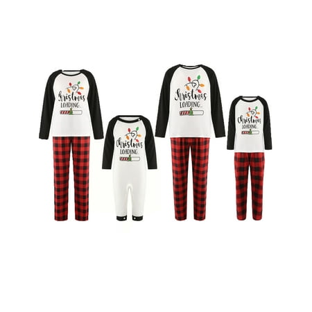 

brilliantme Christmas Family Matching Nightwear Set Letter Long Sleeve Tops Plaid Pants 2PCS Christmas PJs Pajamas