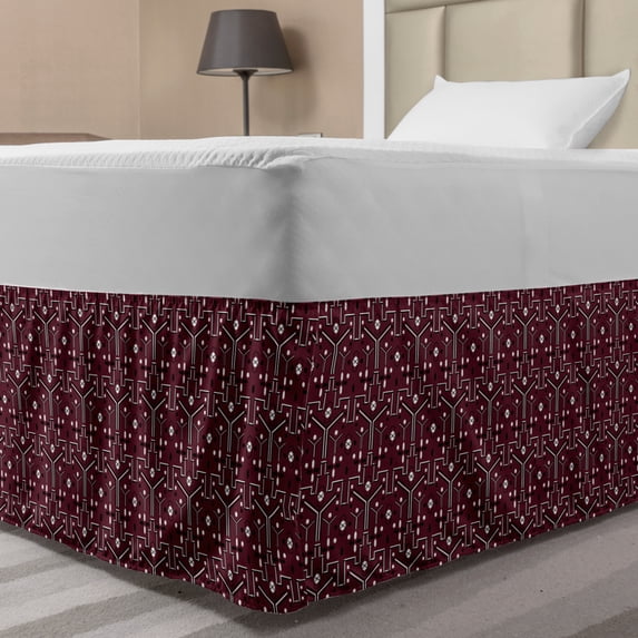 Abstract Bed Skirt, Repeating Contemporary Style Geometric Shape Connection Print, Elastic Bedskirt Dust Ruffle Wrap Around for Bedding Decor, 4 Sizes, Dark Fuchsia, by Ambesonne