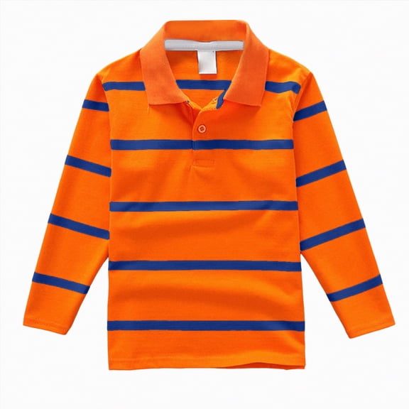 HCNTES Boys Polo Shirt Boys Long Sleeve Polo Shirts Collar Shirt Rugby Button Down Shirt for Kids Boy(Orange,4-5 Years)