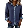 thumbnail image 3 of TaTaai Women's Loose Fit Blouse Long Sleeve Lapel Collar Waffle Knit Design Button Front Denim Style Casual Top Gift, 3 of 5