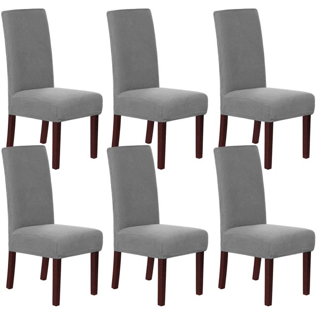 Juego de 4 fundas elásticas para sillas de comedor para comedor, fundas protectoras para sillas Parsons, fundas protectoras para sillas de comedor, tela jacquard texturizada a cuadros, paquete de 6 NaturalDove