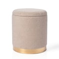 thumbnail image 1 of Homegar Pouf de Rangement Rond 25 L, Tabouret de Coiffeuse Rembourré avec Couvercle Amovible, Repose-Pieds avec Base en Métal Doré, Table d'Appoint Siège Rembourré pour Salon Chambre, Beige Sable, 1 of 5