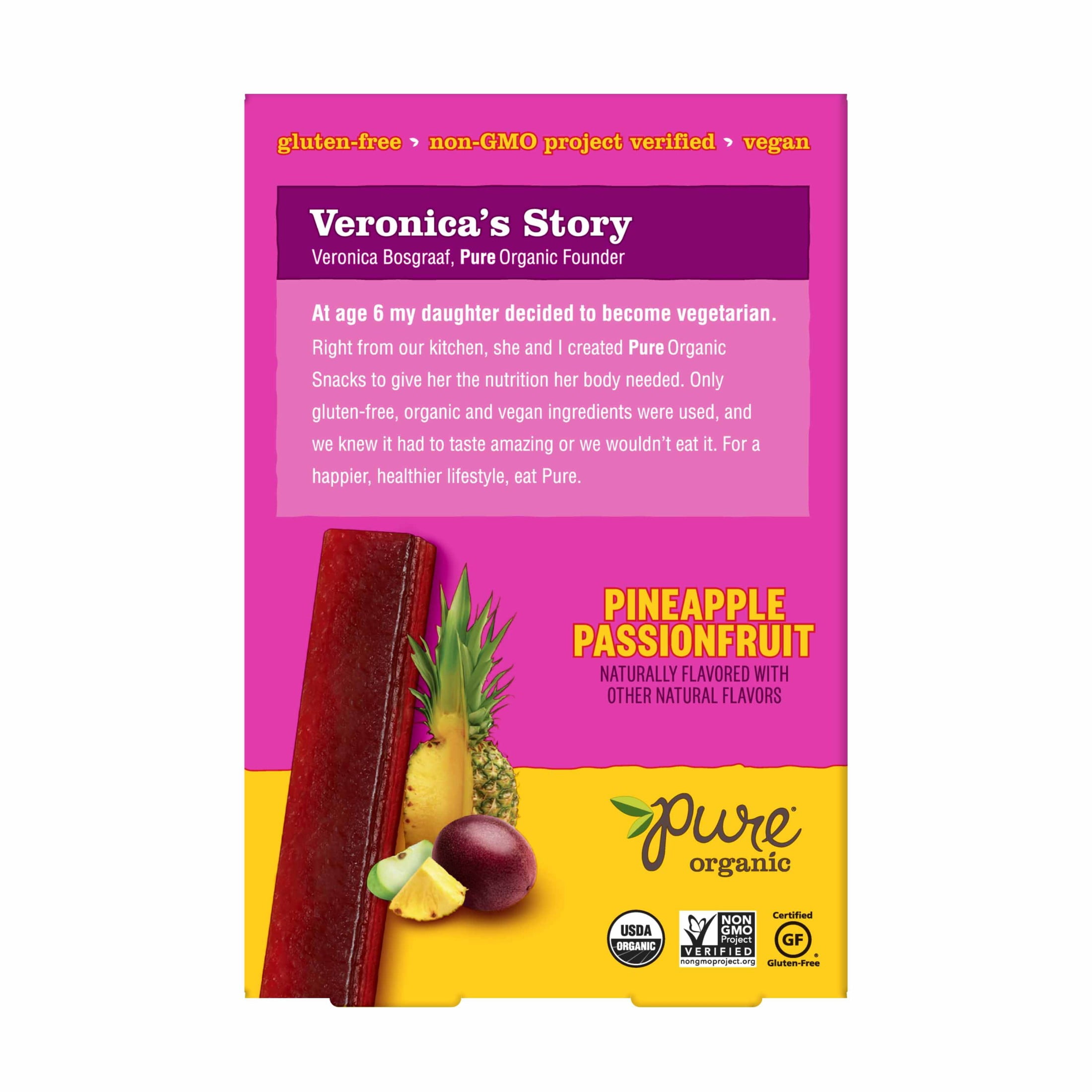 Pure Organic Pineapple Passionfruit Layered Fruit Bars, Gluten Free, 7.6 oz, 12 Count