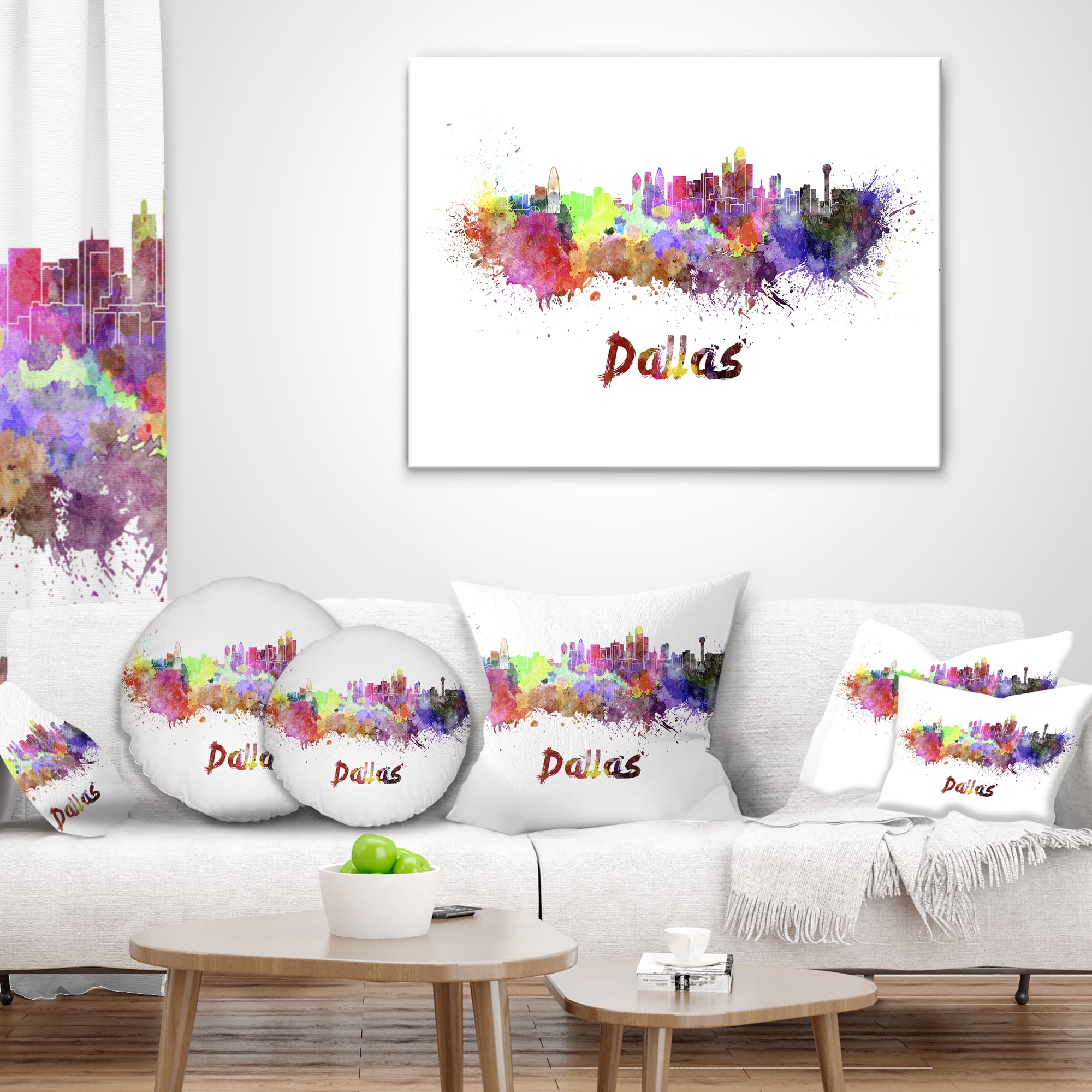 Designart Dallas Skyline - Cityscape Throw Pillow - 12x20