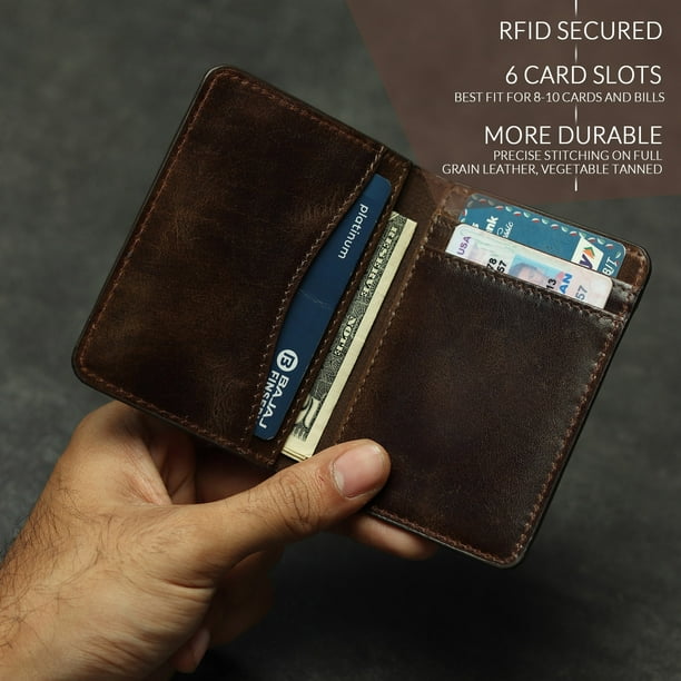 FOXHACKLE Slim Front Pocket Cards Wallet Bifold, Leather