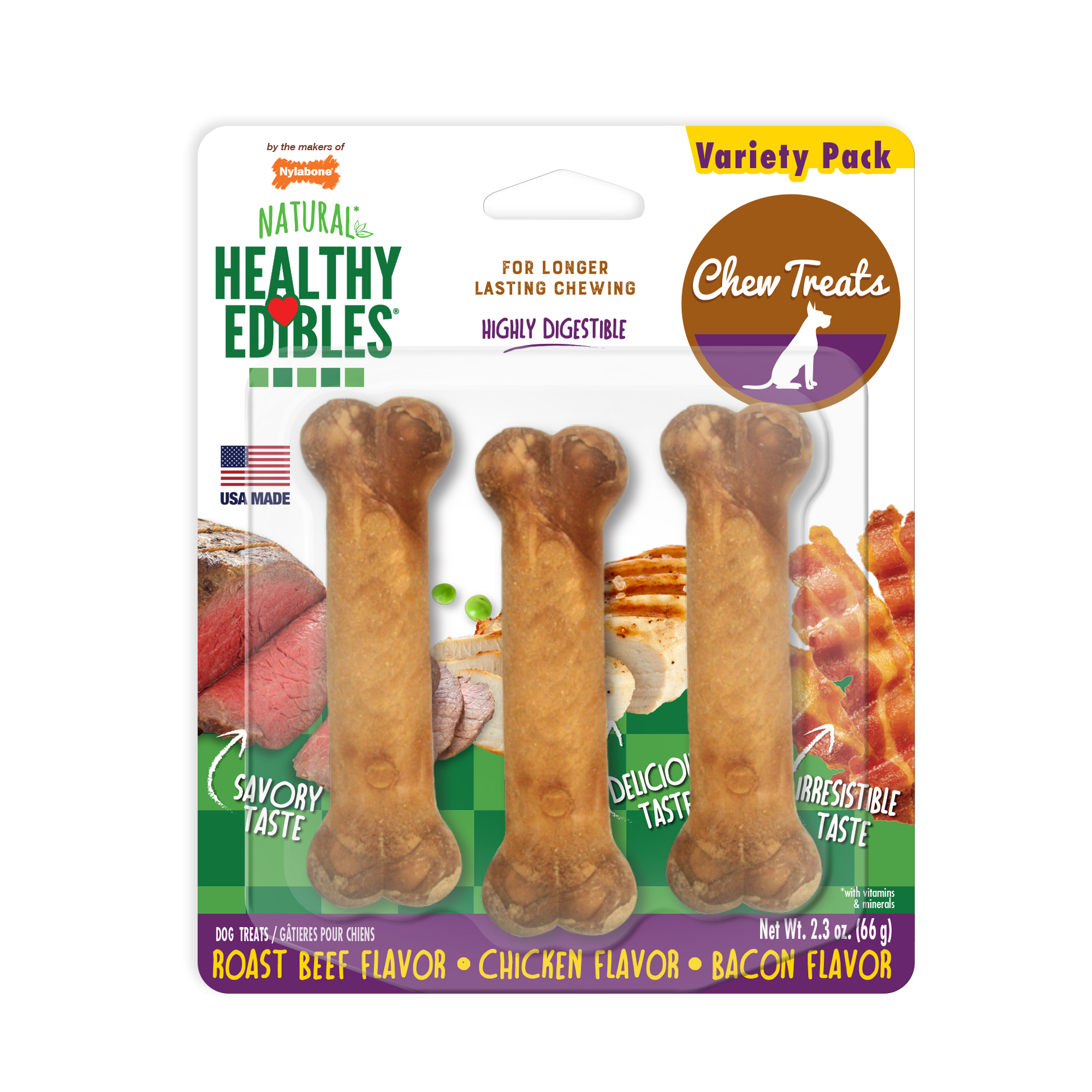 Nylabone Healthy Edibles Petite Roast Beef, Bacon, and Chicken Variety Pack - image 4 of 8
