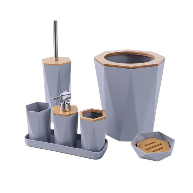 Juego de accesorios de baño, juego completo de accesorios de baño, dispensador de jabón, bandeja de servicio de baño, juego de 7 piezas, regalo de Gris Sunnimix productos de baño