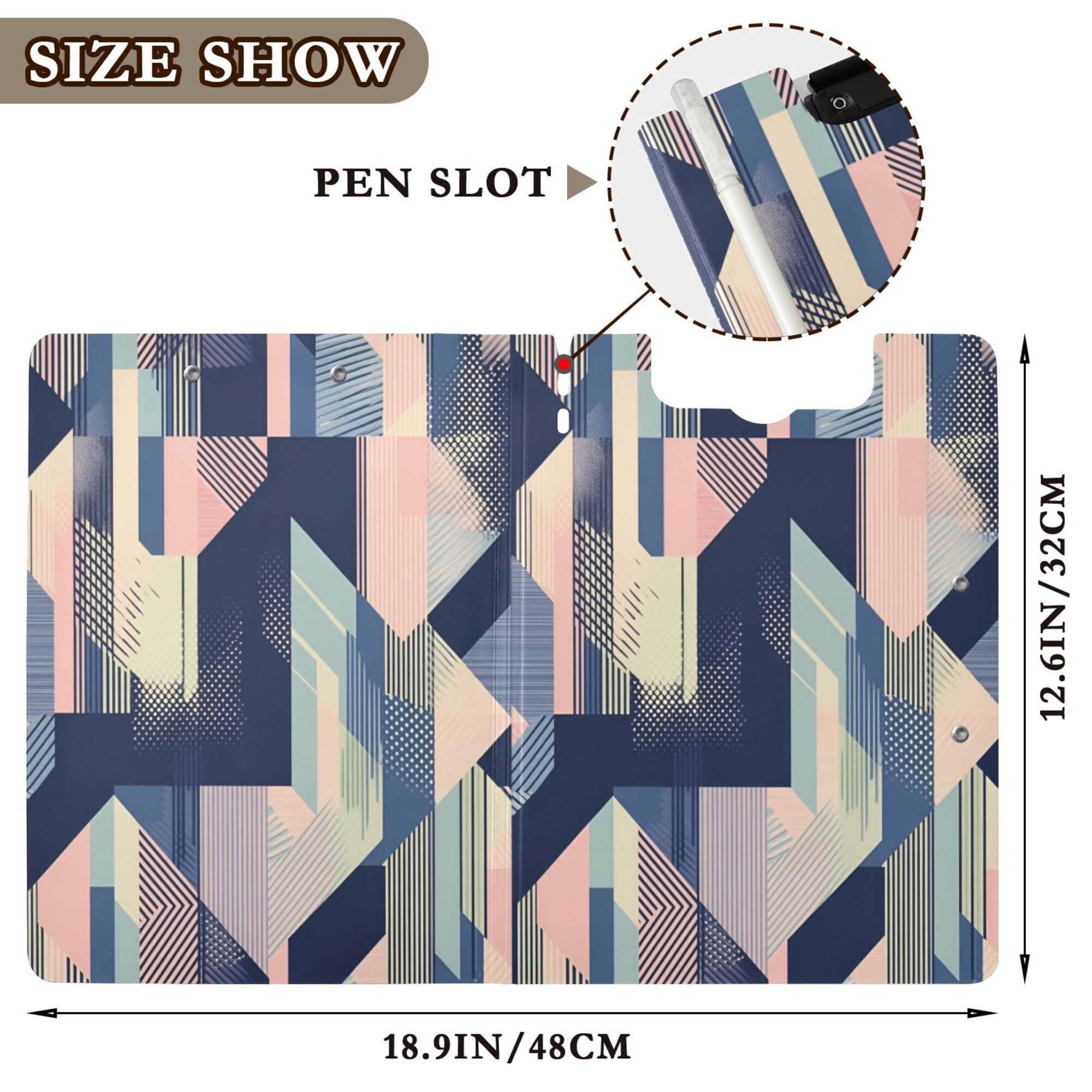 FORMRS A4 Clipboard Folder with Pen Holder Horizontal Foldable School Office Binder, Pink Stripes