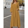 thumbnail image 5 of Women'S Boho Cotton Maxi Dress V-Neck Long Sleeve Flowy Beach Dress with Pockets and Buttons Yellow-Brown S, 5 of 9