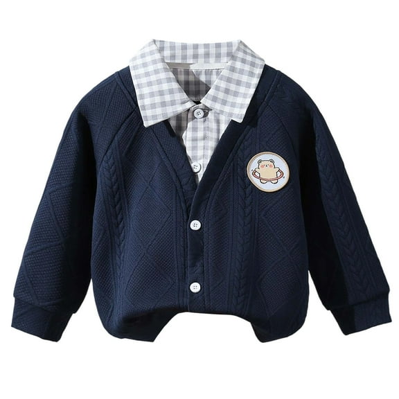 Kiijoy Toddler Boys Long Sleeve Cardigan Polo Shirt School Uniform Outerwear, Sizes 4-5