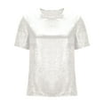 thumbnail image 2 of Womens Short Sleeve Dressy Tops Summer Trendy Casual Shiny Velvet T Shirt Crew Neck Casual Tunic Tees (M, White), 2 of 8