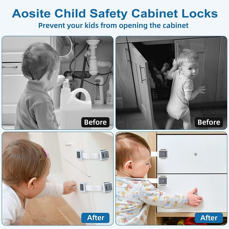 Cabinet Locks for Babies 4 Pack Child Safety Cabinet Locks Childproof  Drawer Latches Baby Proof Straps Locks Adjustable Refrigerator Lock Door  Lock
