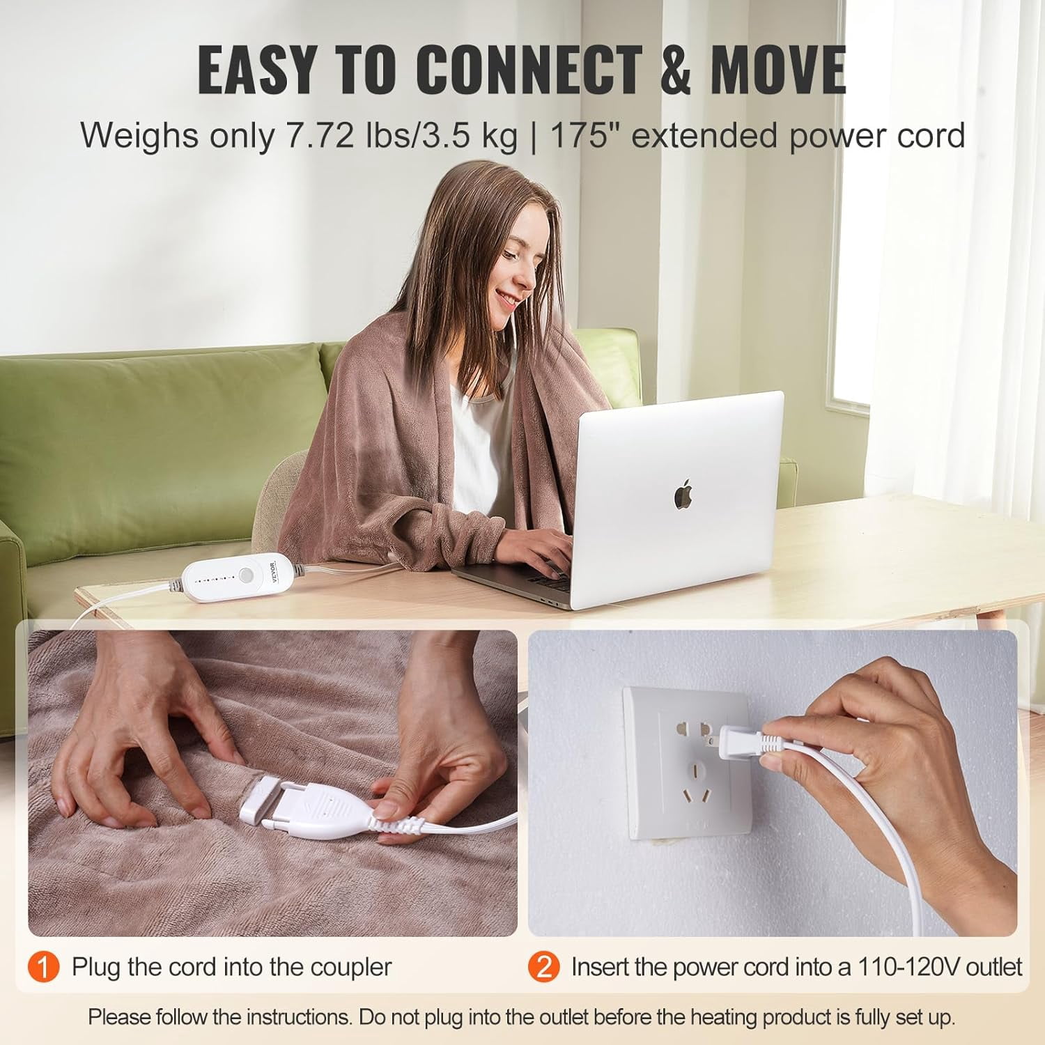 VEVOR Flannel Heated Queen Blanket, 84"x90", 10H Timer, 5 Heat Levels, Dual Control, Washable