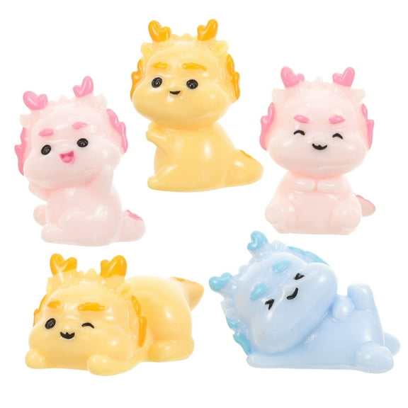 WRISTBIQUE 5Pcs Tiny Dragon Figurines Hand Made Resin Dragon for Tabletop Adornment and Cake Decor