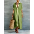 thumbnail image 6 of Mgmyaa Women's Summer Casual V-Neck Short Sleeve Long Dress, Contrast Button Down Shirt Dress with Side Slits, Loose Fit Maxi Length for Beach Vacation, 6 of 9