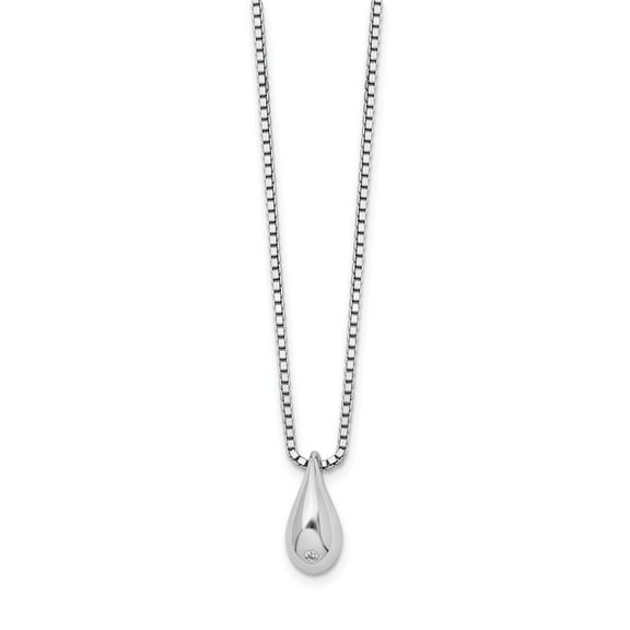 925 Sterling Silver White Ice .01ct. Diamond Teardrop Necklace; 18 inch; for Adults and Teens; for Women and Men