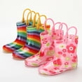 thumbnail image 4 of Tfken Boys Girls Casual Rainboots Outdoor Play Water Shoes Mid-Calf Rain Boot Lightweight Floral Print Outerwear Cute Children Booties Footwear Size 3.5-4 Years Multicolor, 4 of 5