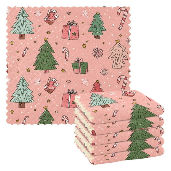 6 Pieces of Kitchen Towels 11x11Inch Kitchen Dish Cloths Kitchen Dish Towels Reuseable Cleaning Cloths Seamless Christmas Gifts