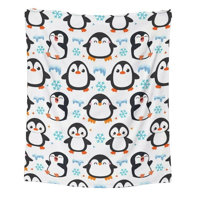 Couverture Jetée en Molleton Flanelle Douce et Chaude Imprimée Pingouin Sherpa