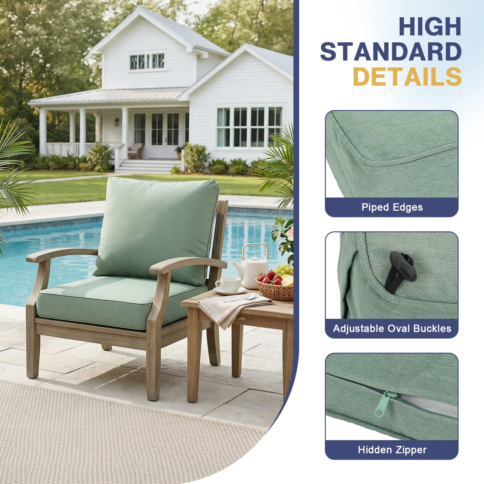 Aoodor 22 x 24 Inch Outdoor Seat Cushion Set of 2, Water-Resistant & Fade Resistant Deep Seat and Back Cushion with Removable Cover for Patio Furniture Chair, Sofa and Couch, Forest Green