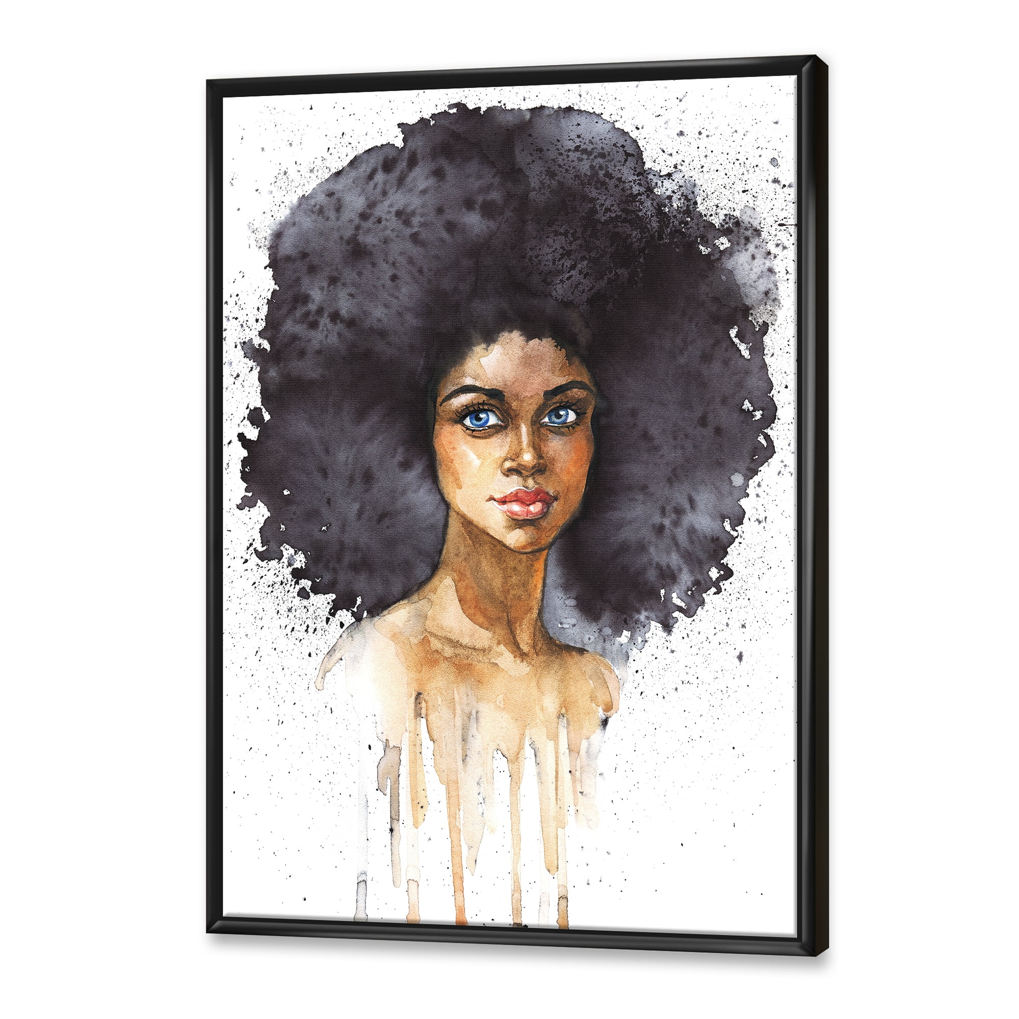 Designart 'Portrait of Afro American Woman X' Modern Framed Canvas Wall Art Print
