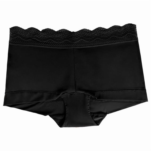 Bóxer Vassarette para Mujer, con Detalles de Encaje en la Cintura Negro Talla CH