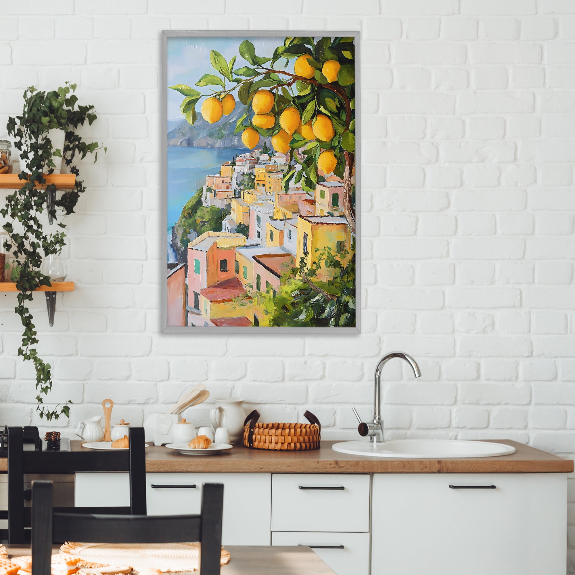 Stupell Industries Mediterranean Lemon Tree Scenery Gray Framed Giclee Art, design by Creative Studio