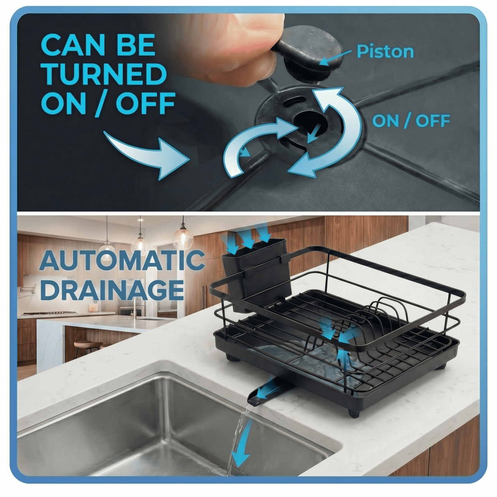 Metal Dish Drying Rack for Kitchen Counter (15.6" × 12") — Black Coated Metal with Removable Utensil Holder & Swivel Drainboard