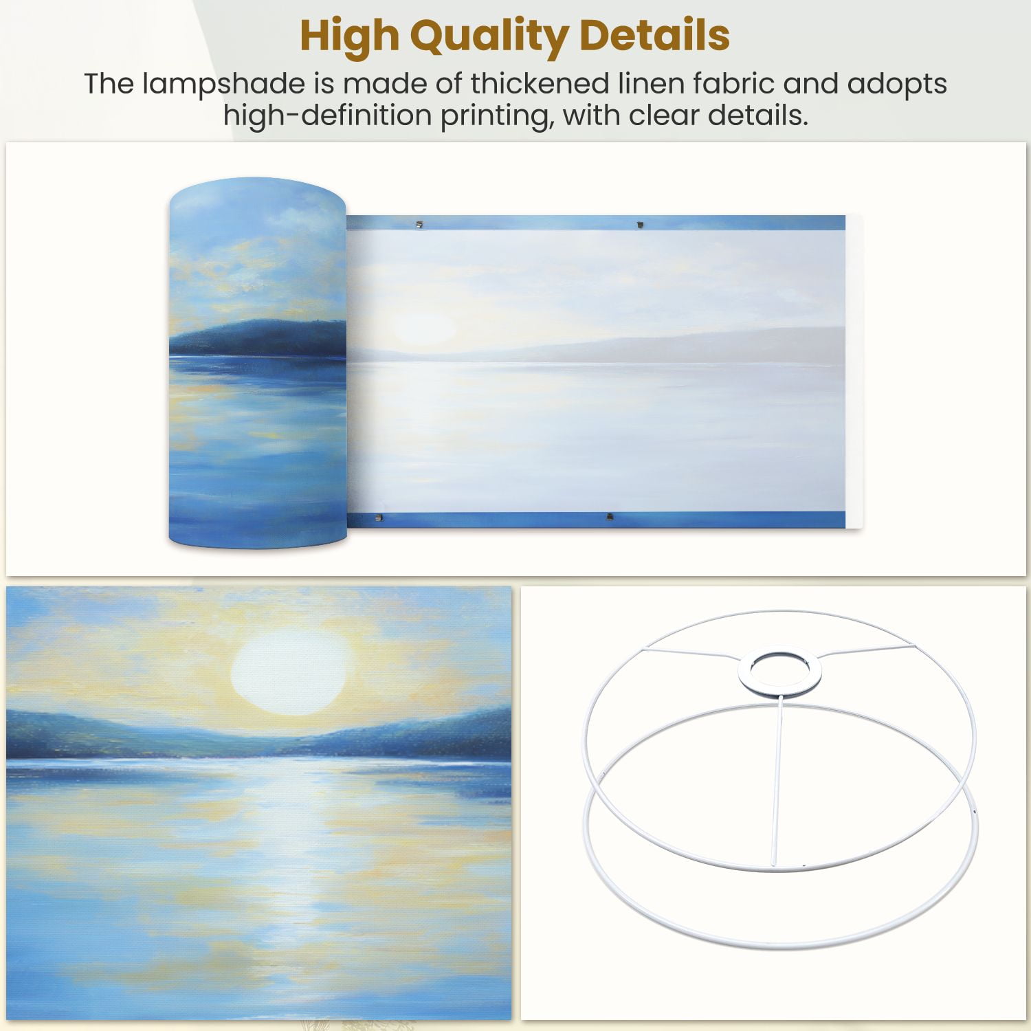 Linen Drum Lampshades Abstract Modern Blue Ocean Coastal Sunset Sunrise Sea Lake Water 13"x13"x10" Light Shade for Table Lamps Drum Lamp Shades Lampshade Replacement Assembly Required