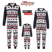 ROAONOCOMO Christmas Family Matching Hoodie Pajamas Christmas Print Romper Long Sleeve One Piece Jumpsuit Zipper Pjs for Adult Kids