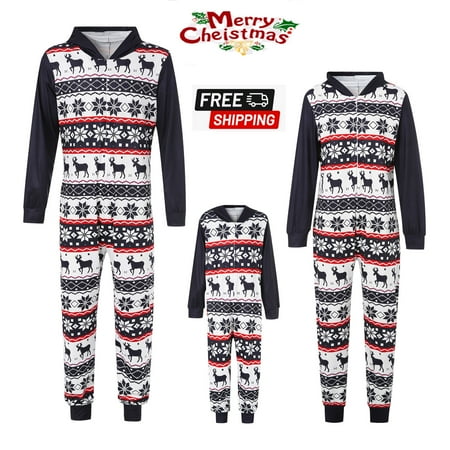 

ESASSALY Christmas Family Matching Hoodie Pajamas Christmas Print Romper Long Sleeve One Piece Jumpsuit Zipper Pjs for Adult Kids