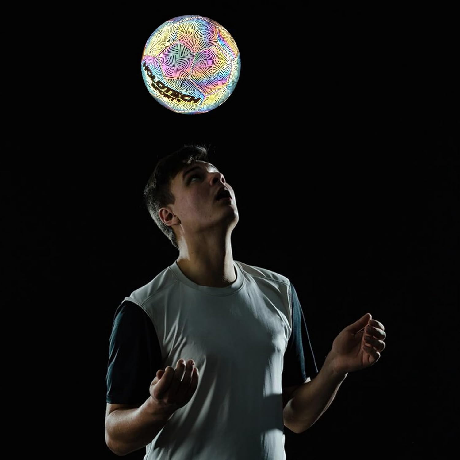 WTOPSBO Soccer Ball Size 4/5, Holographic Reflective Glowing Soccer Ball, Bright PU Leather Soccer Balls for Night Games,Training, Ideal Gifts for Soccer Fans with Pump