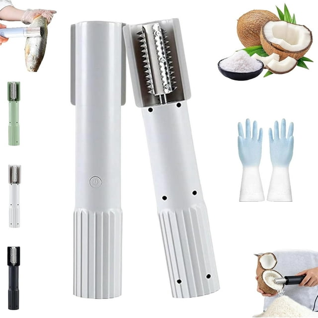 Electric Coconut Grater Machine, Handheld Coconut Scraper Peeler Shredder, Wireless Automatic Anti-SplashRotating Kitchen Grater(White)