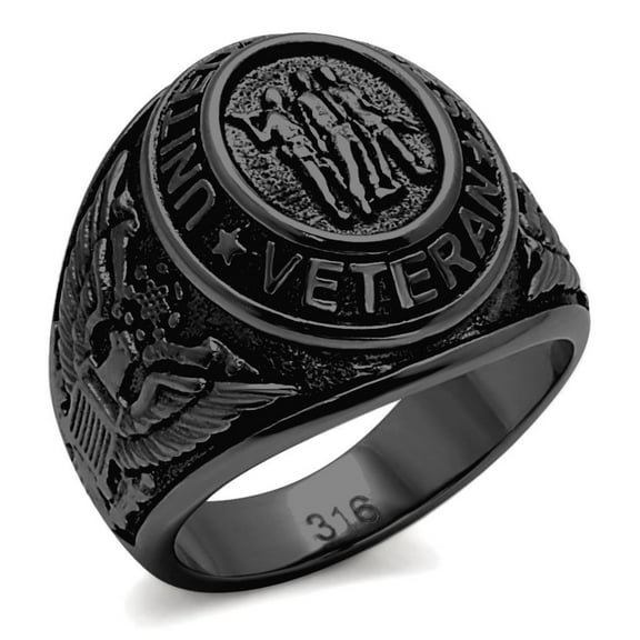 Men's Black IP Stainless Steel US Military / Veteran Wide Band Ring - Size 9