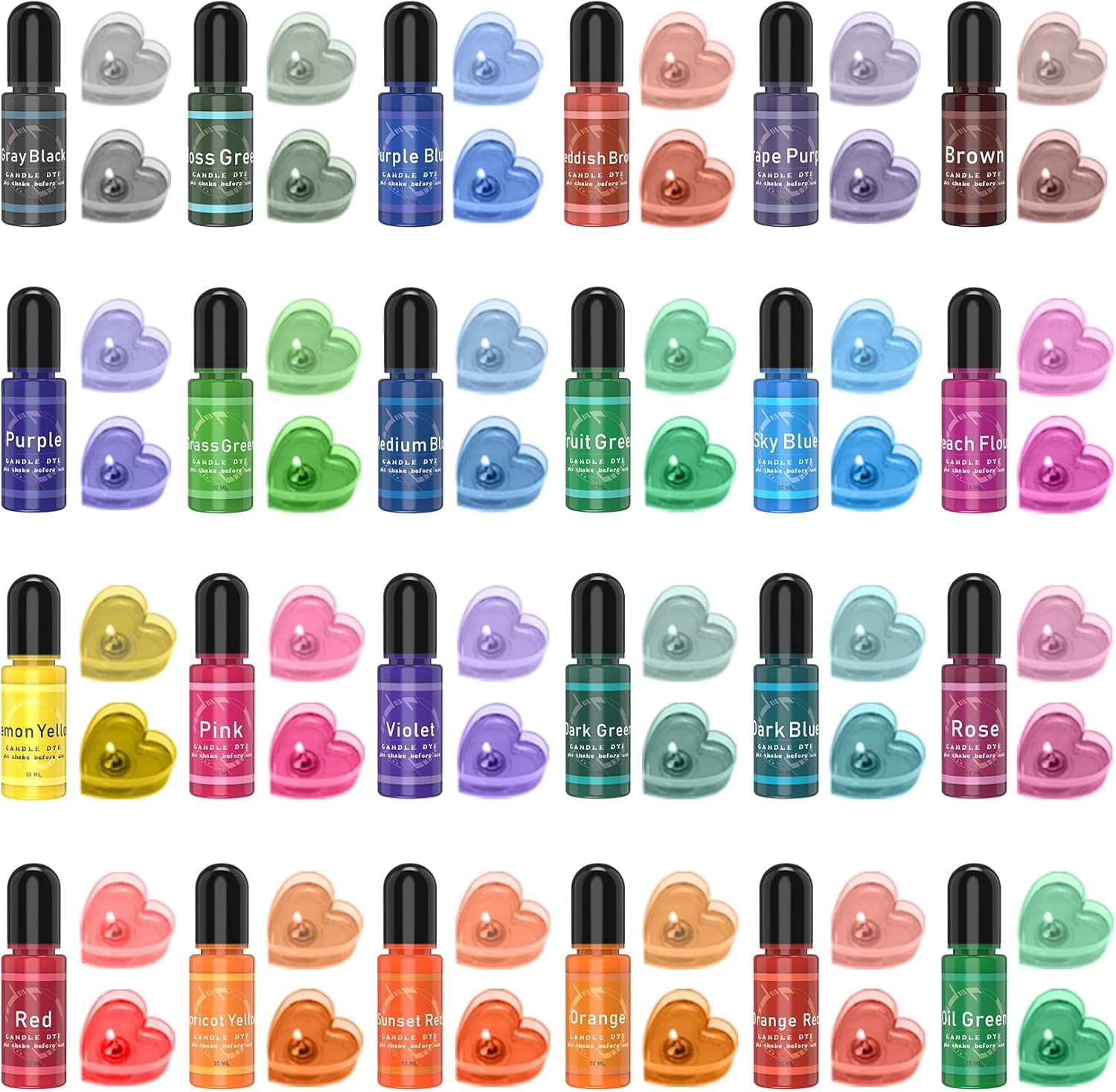 Candle Dye - 24 Colors Liquid Making for DIY candle making supplies Kit Food Grade Ingredients Oil-Based Coloring Soy Wax Dyes Beeswax Gel Wax Paraffin Each 0.35oz/10ml